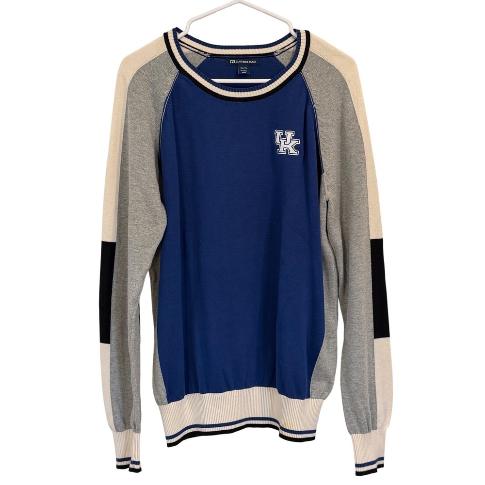 Cutter & Buck Kentucky Wildcats Blue Grey Colorblock Cotton Sweater Womens XL